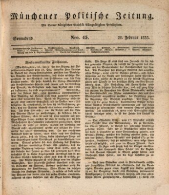 Münchener politische Zeitung (Süddeutsche Presse) Samstag 21. Februar 1835