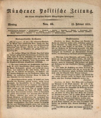 Münchener politische Zeitung (Süddeutsche Presse) Montag 23. Februar 1835