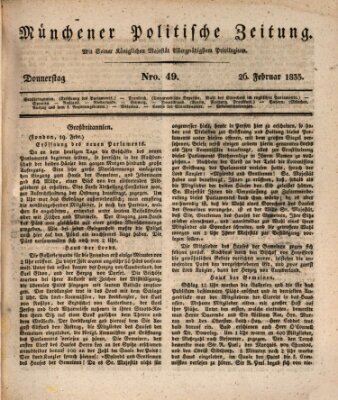 Münchener politische Zeitung (Süddeutsche Presse) Donnerstag 26. Februar 1835