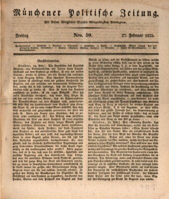 Münchener politische Zeitung (Süddeutsche Presse) Freitag 27. Februar 1835