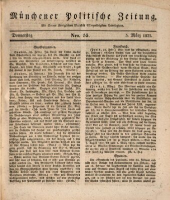 Münchener politische Zeitung (Süddeutsche Presse) Donnerstag 5. März 1835