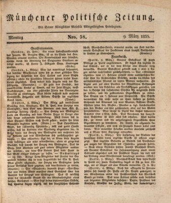 Münchener politische Zeitung (Süddeutsche Presse) Montag 9. März 1835