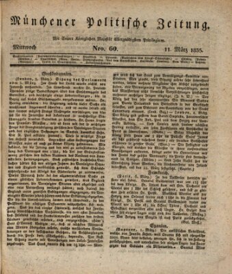 Münchener politische Zeitung (Süddeutsche Presse) Mittwoch 11. März 1835