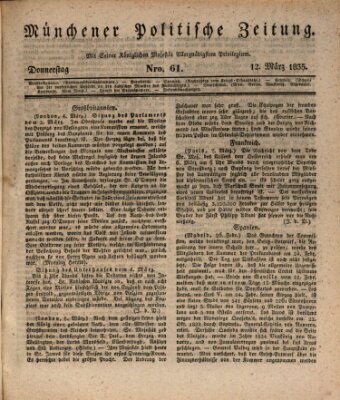 Münchener politische Zeitung (Süddeutsche Presse) Donnerstag 12. März 1835