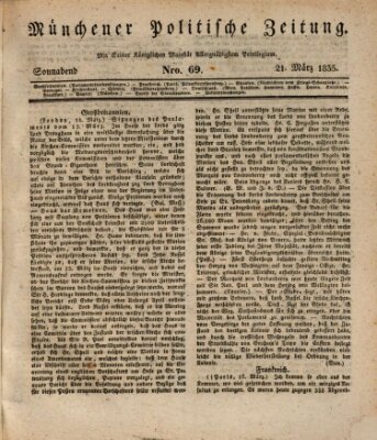 Münchener politische Zeitung (Süddeutsche Presse) Samstag 21. März 1835