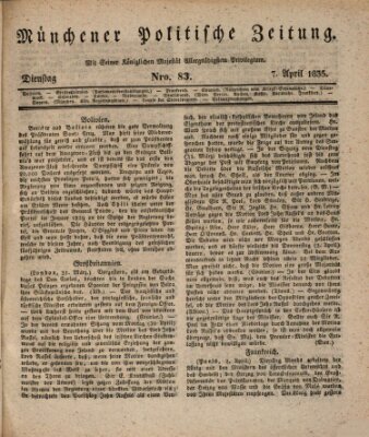 Münchener politische Zeitung (Süddeutsche Presse) Dienstag 7. April 1835