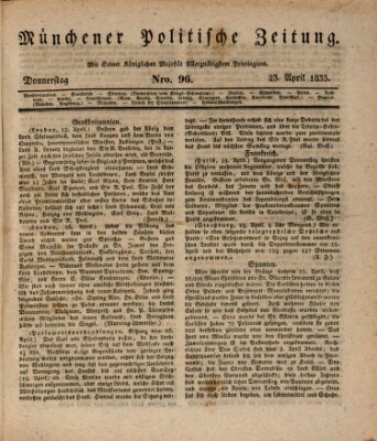 Münchener politische Zeitung (Süddeutsche Presse) Donnerstag 23. April 1835