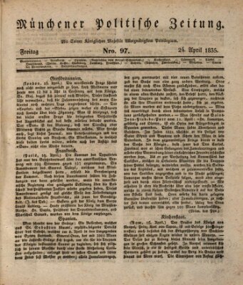 Münchener politische Zeitung (Süddeutsche Presse) Freitag 24. April 1835