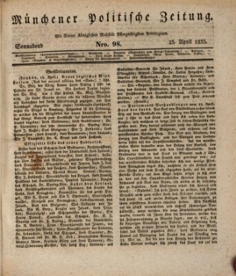 Münchener politische Zeitung (Süddeutsche Presse) Samstag 25. April 1835