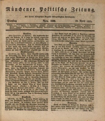 Münchener politische Zeitung (Süddeutsche Presse) Dienstag 28. April 1835