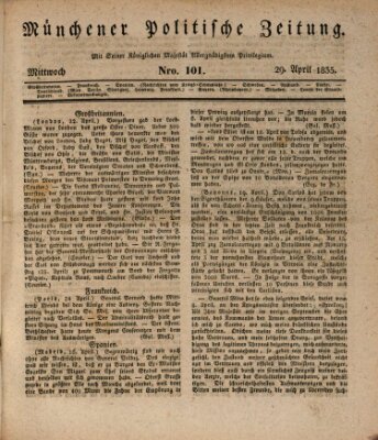 Münchener politische Zeitung (Süddeutsche Presse) Mittwoch 29. April 1835