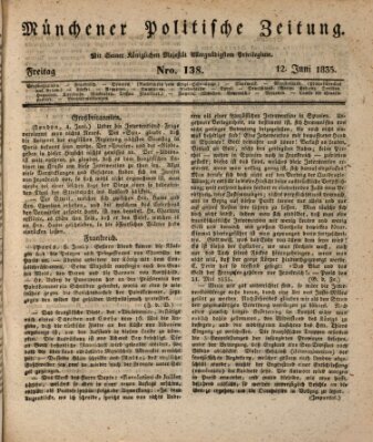 Münchener politische Zeitung (Süddeutsche Presse) Freitag 12. Juni 1835