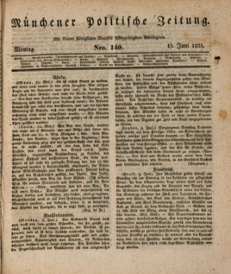 Münchener politische Zeitung (Süddeutsche Presse) Montag 15. Juni 1835