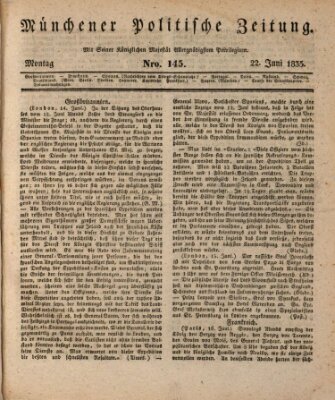 Münchener politische Zeitung (Süddeutsche Presse) Montag 22. Juni 1835