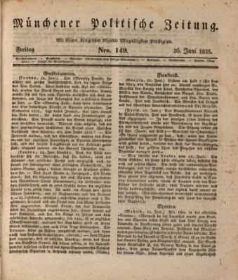 Münchener politische Zeitung (Süddeutsche Presse) Freitag 26. Juni 1835