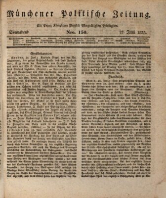 Münchener politische Zeitung (Süddeutsche Presse) Samstag 27. Juni 1835