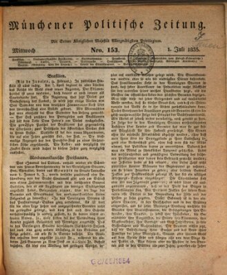 Münchener politische Zeitung (Süddeutsche Presse) Mittwoch 1. Juli 1835