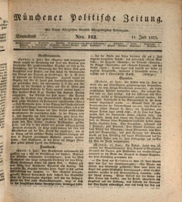 Münchener politische Zeitung (Süddeutsche Presse) Samstag 11. Juli 1835