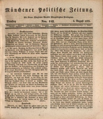 Münchener politische Zeitung (Süddeutsche Presse) Dienstag 4. August 1835