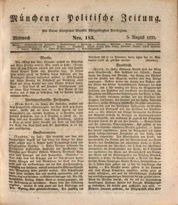 Münchener politische Zeitung (Süddeutsche Presse) Mittwoch 5. August 1835