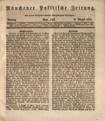 Münchener politische Zeitung (Süddeutsche Presse) Montag 10. August 1835