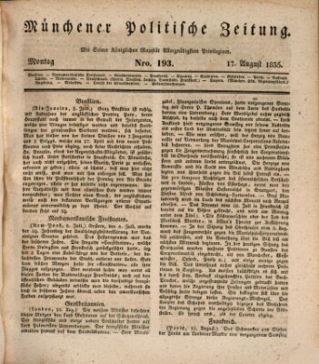 Münchener politische Zeitung (Süddeutsche Presse) Montag 17. August 1835