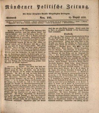 Münchener politische Zeitung (Süddeutsche Presse) Mittwoch 19. August 1835