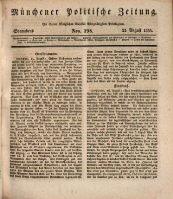 Münchener politische Zeitung (Süddeutsche Presse) Samstag 22. August 1835