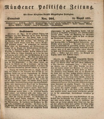 Münchener politische Zeitung (Süddeutsche Presse) Samstag 29. August 1835