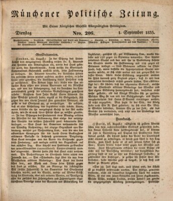 Münchener politische Zeitung (Süddeutsche Presse) Dienstag 1. September 1835