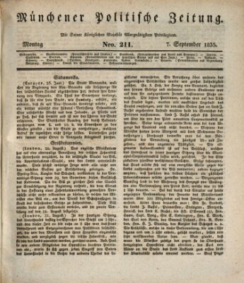 Münchener politische Zeitung (Süddeutsche Presse) Montag 7. September 1835