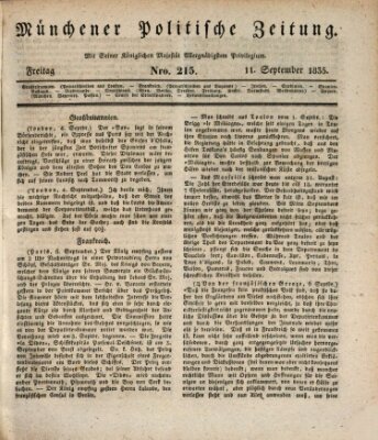 Münchener politische Zeitung (Süddeutsche Presse) Freitag 11. September 1835