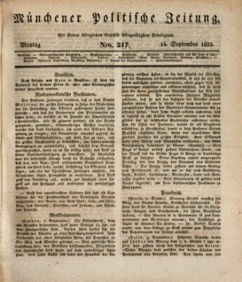 Münchener politische Zeitung (Süddeutsche Presse) Montag 14. September 1835