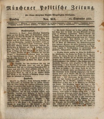 Münchener politische Zeitung (Süddeutsche Presse) Dienstag 15. September 1835