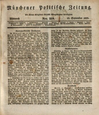 Münchener politische Zeitung (Süddeutsche Presse) Mittwoch 16. September 1835