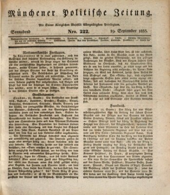 Münchener politische Zeitung (Süddeutsche Presse) Samstag 19. September 1835