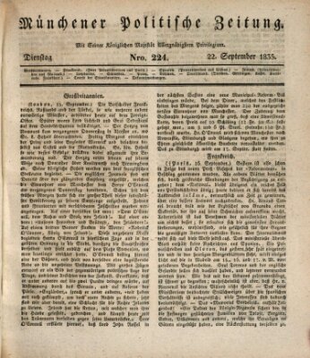 Münchener politische Zeitung (Süddeutsche Presse) Dienstag 22. September 1835