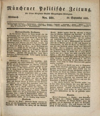 Münchener politische Zeitung (Süddeutsche Presse) Mittwoch 30. September 1835