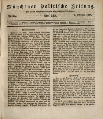 Münchener politische Zeitung (Süddeutsche Presse) Freitag 2. Oktober 1835