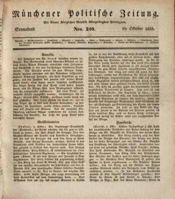 Münchener politische Zeitung (Süddeutsche Presse) Samstag 10. Oktober 1835