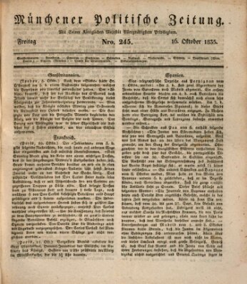 Münchener politische Zeitung (Süddeutsche Presse) Freitag 16. Oktober 1835