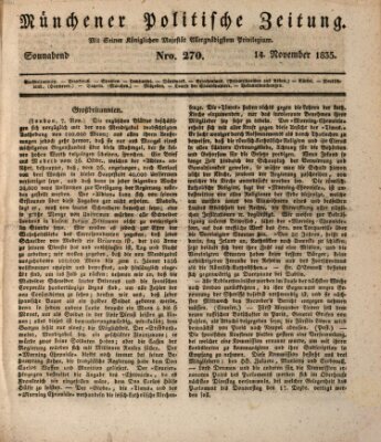 Münchener politische Zeitung (Süddeutsche Presse) Samstag 14. November 1835