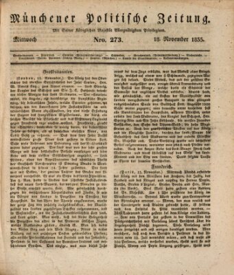 Münchener politische Zeitung (Süddeutsche Presse) Mittwoch 18. November 1835