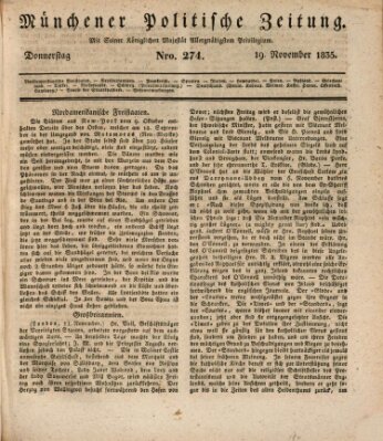 Münchener politische Zeitung (Süddeutsche Presse) Donnerstag 19. November 1835