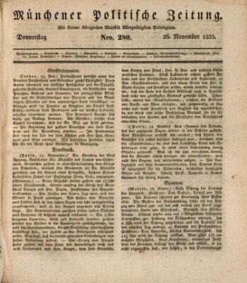 Münchener politische Zeitung (Süddeutsche Presse) Donnerstag 26. November 1835