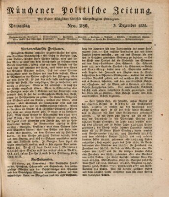 Münchener politische Zeitung (Süddeutsche Presse) Donnerstag 3. Dezember 1835