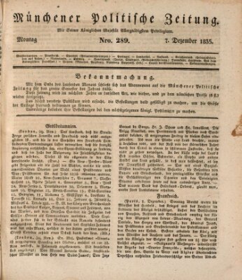 Münchener politische Zeitung (Süddeutsche Presse) Montag 7. Dezember 1835