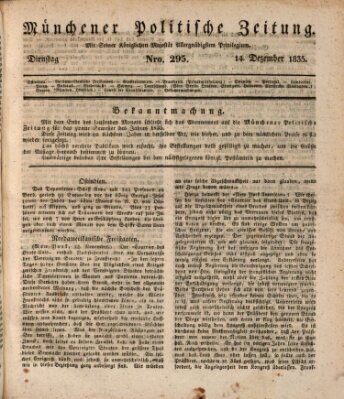 Münchener politische Zeitung (Süddeutsche Presse) Montag 14. Dezember 1835