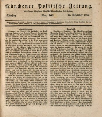 Münchener politische Zeitung (Süddeutsche Presse) Dienstag 22. Dezember 1835