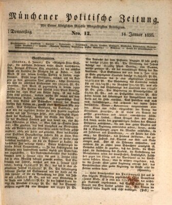 Münchener politische Zeitung (Süddeutsche Presse) Donnerstag 14. Januar 1836